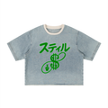 STILL HERE Vintage Wash Boxy Raw Hem Denim T-Shirt