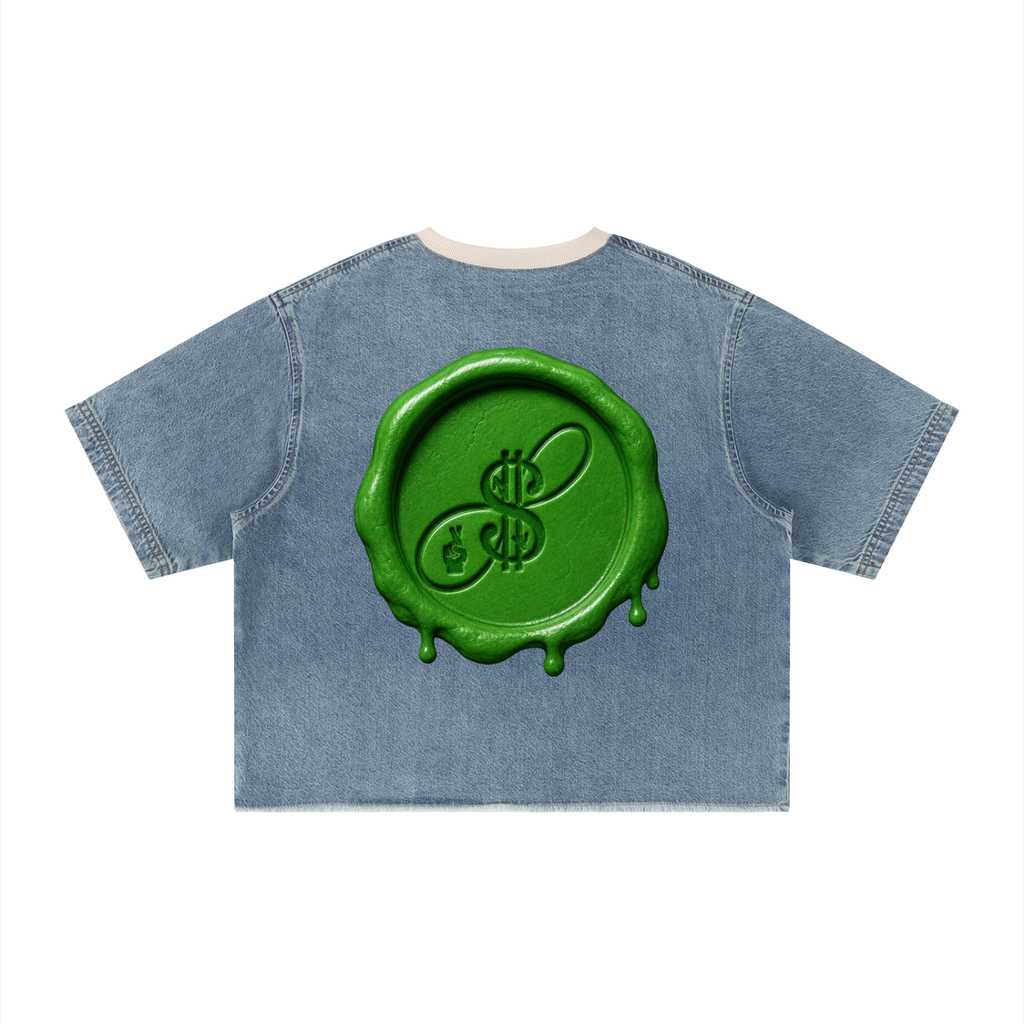 STILL HERE Vintage Wash Boxy Raw Hem Denim T-Shirt