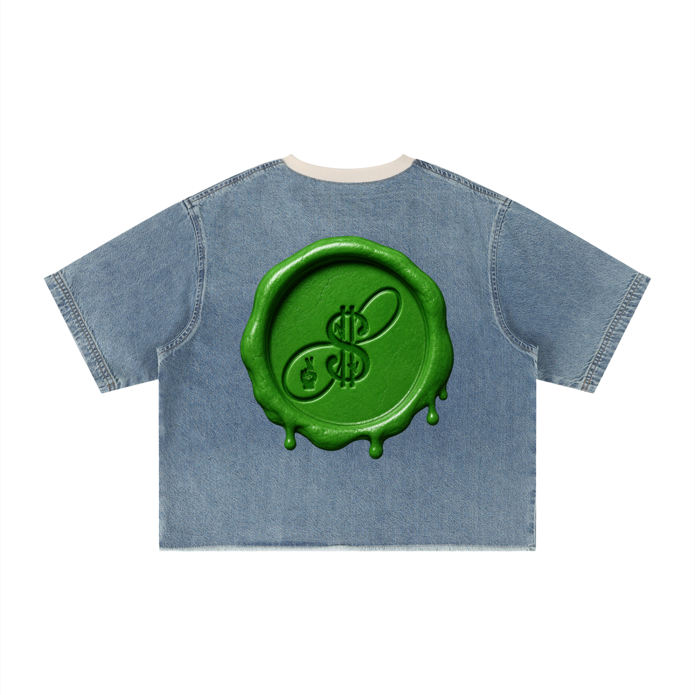 STILL HERE Vintage Wash Boxy Raw Hem Denim T-Shirt