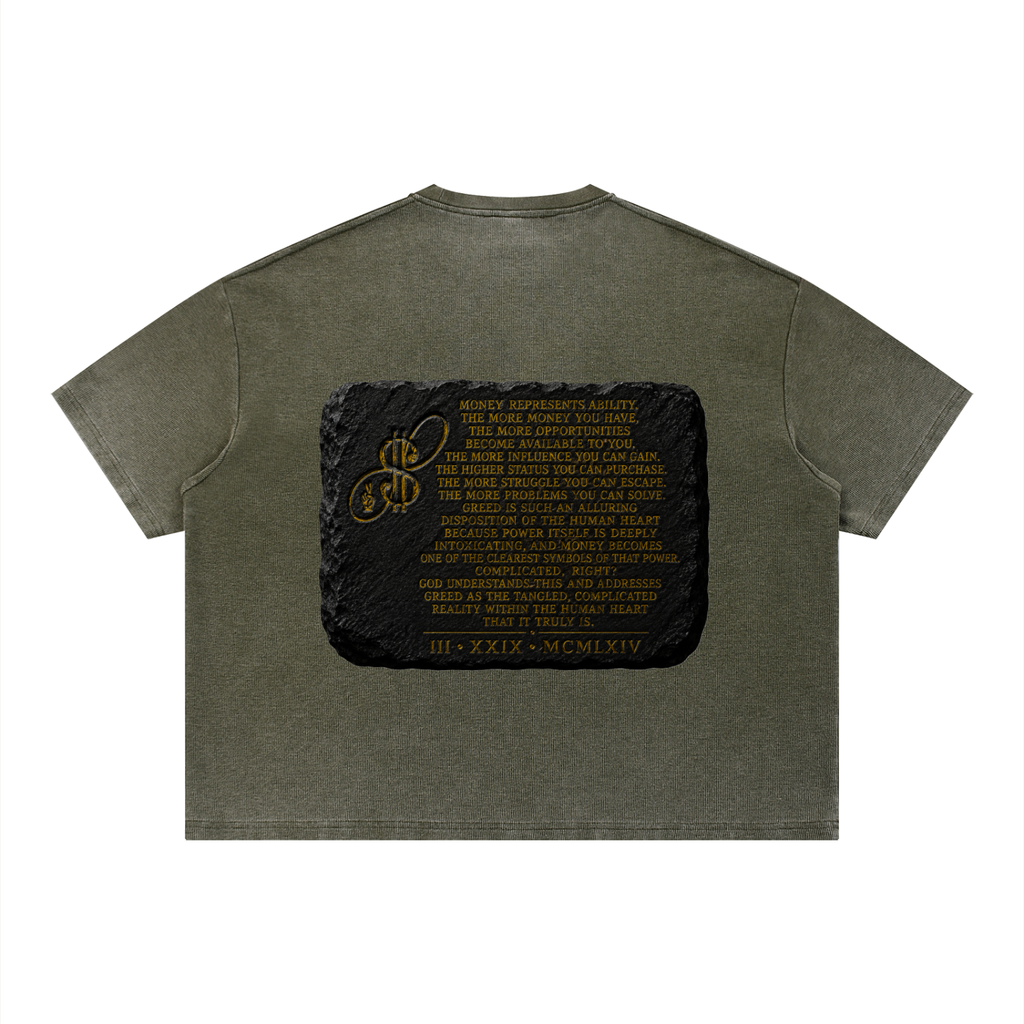 This is Not About Greed Vintage Wash Sunfade Boxy Waffle T-Shirt
