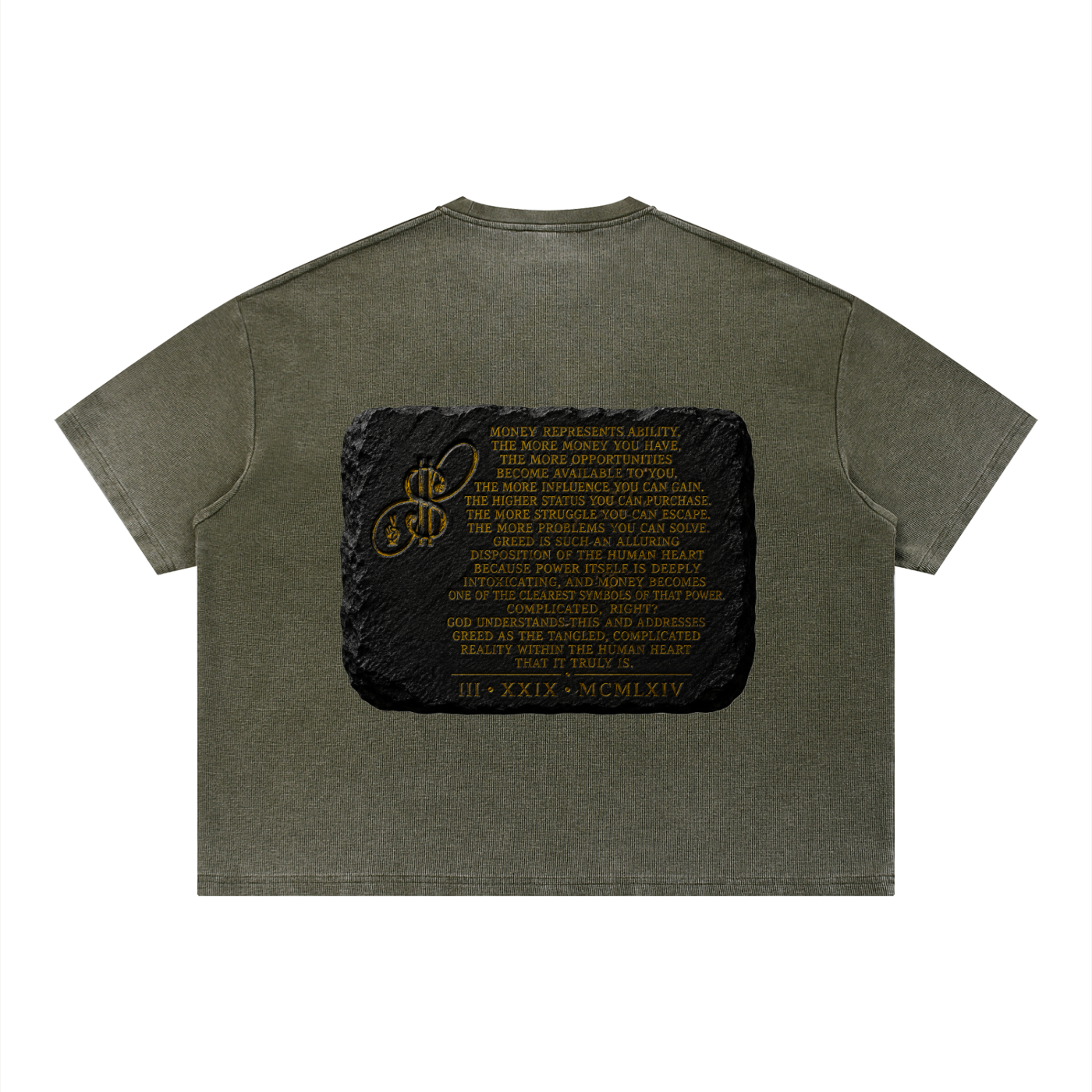 This is Not About Greed Vintage Wash Sunfade Boxy Waffle T-Shirt