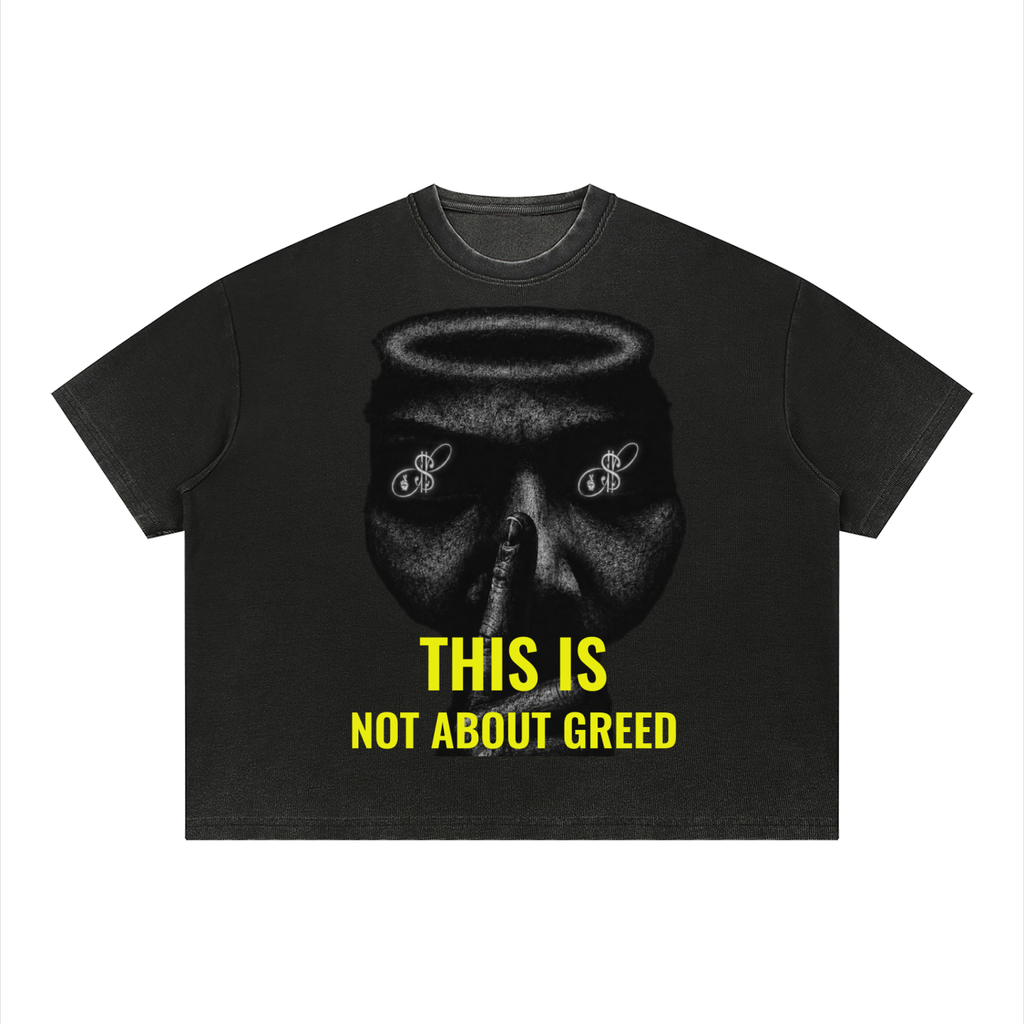 This is Not About Greed Vintage Wash Sunfade Boxy Waffle T-Shirt