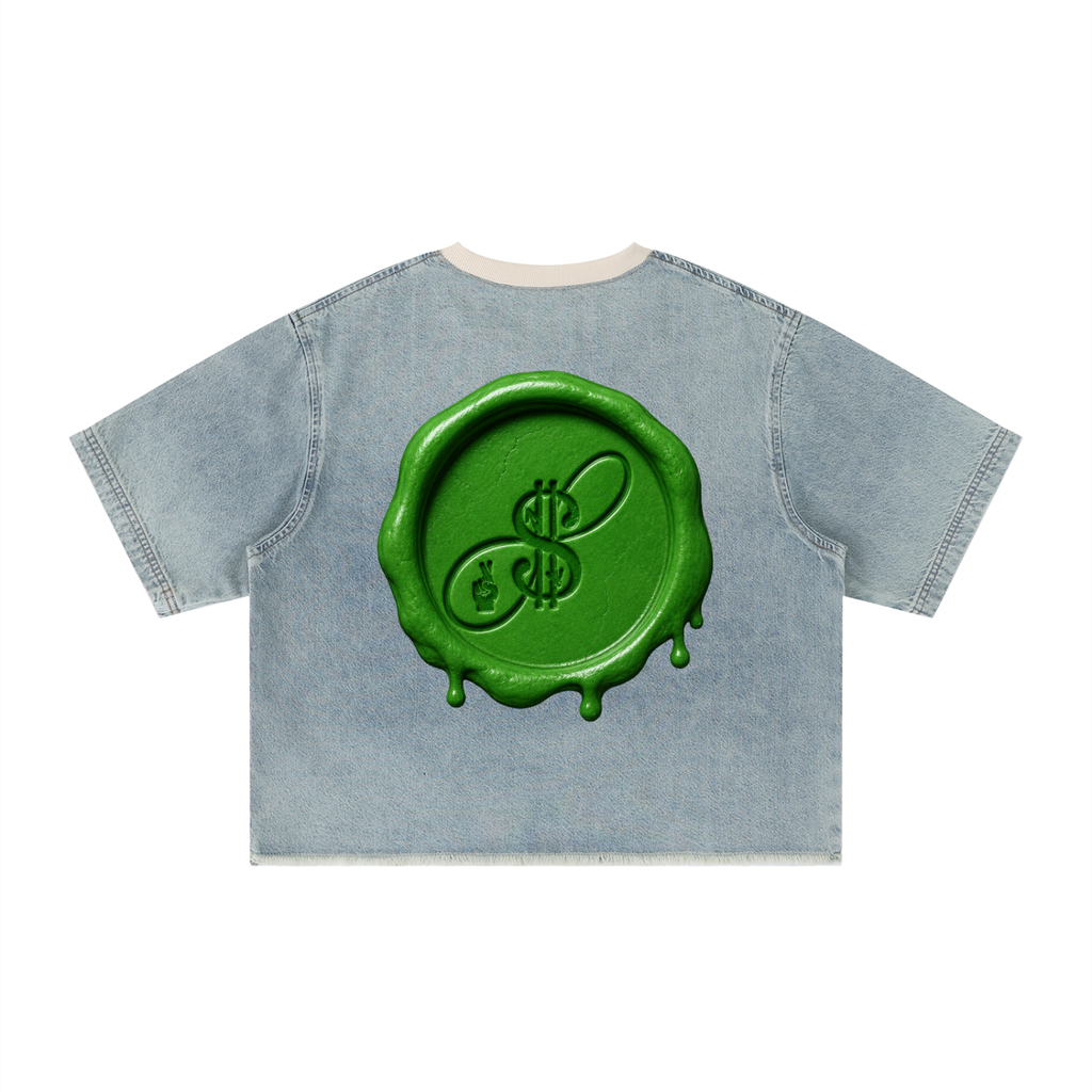 STILL HERE Vintage Wash Boxy Raw Hem Denim T-Shirt