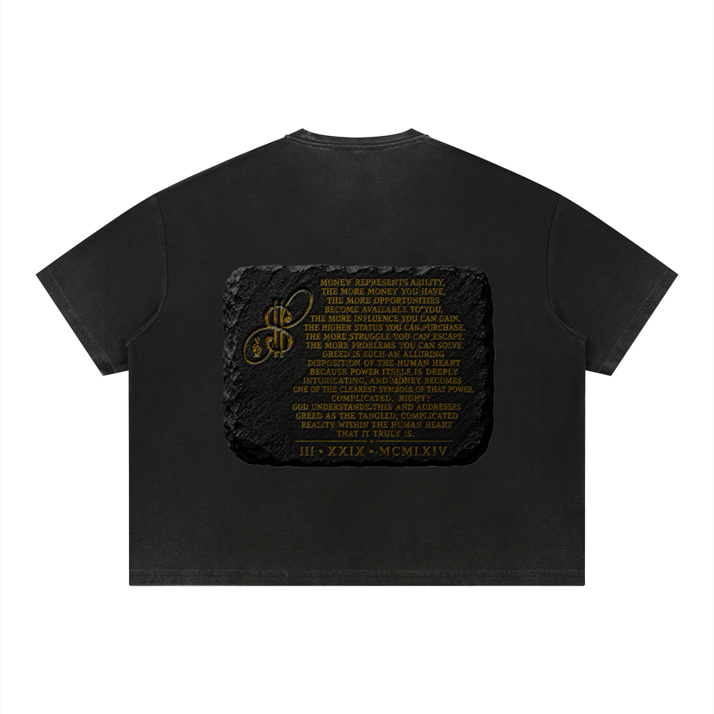 This is Not About Greed Vintage Wash Sunfade Boxy Waffle T-Shirt