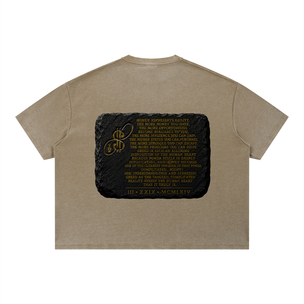 This is Not About Greed Vintage Wash Sunfade Boxy Waffle T-Shirt